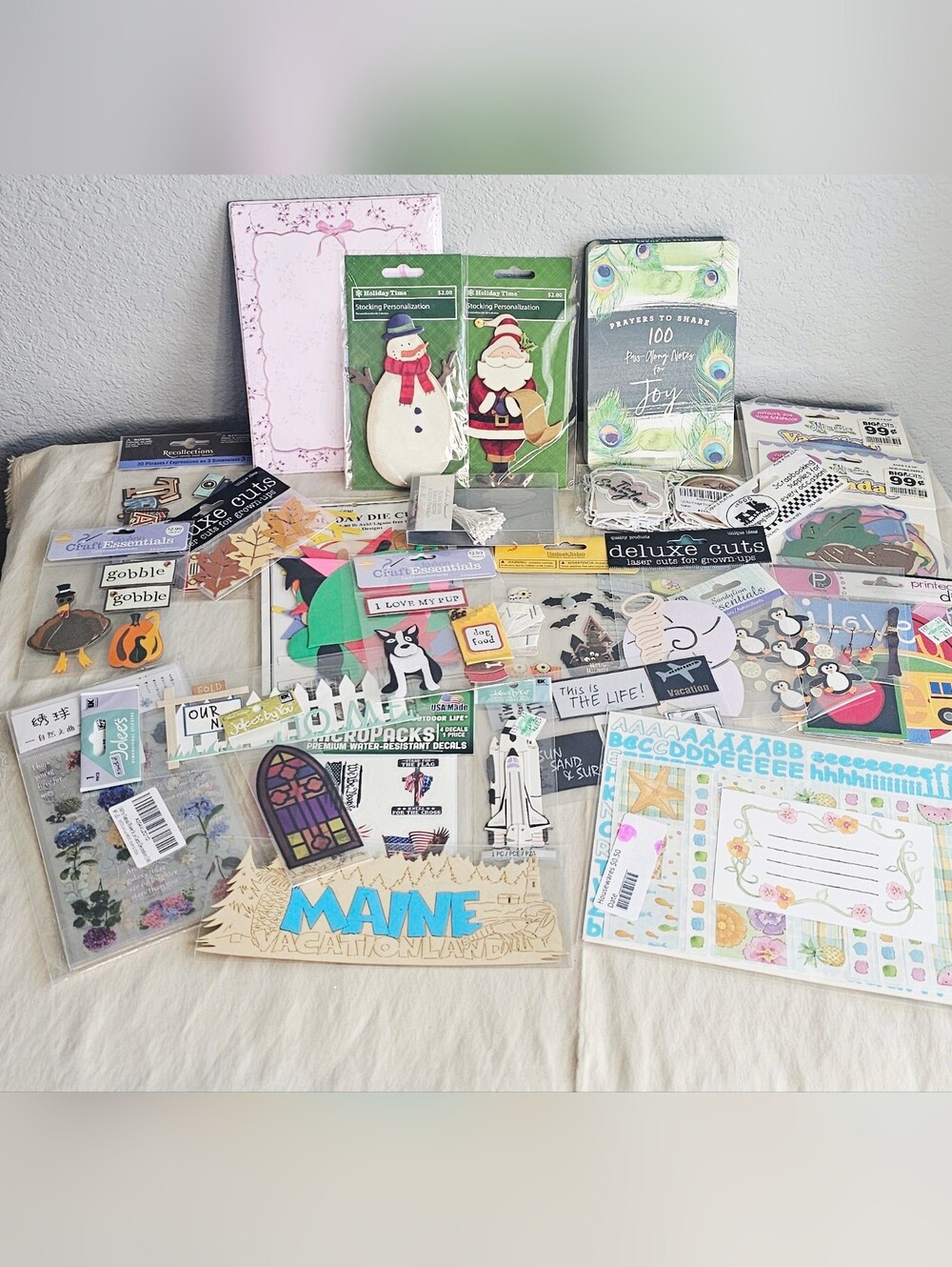 Huge Scrapbooking Sticker & Embellishment Craft Lot Mixed New & Partial 50+